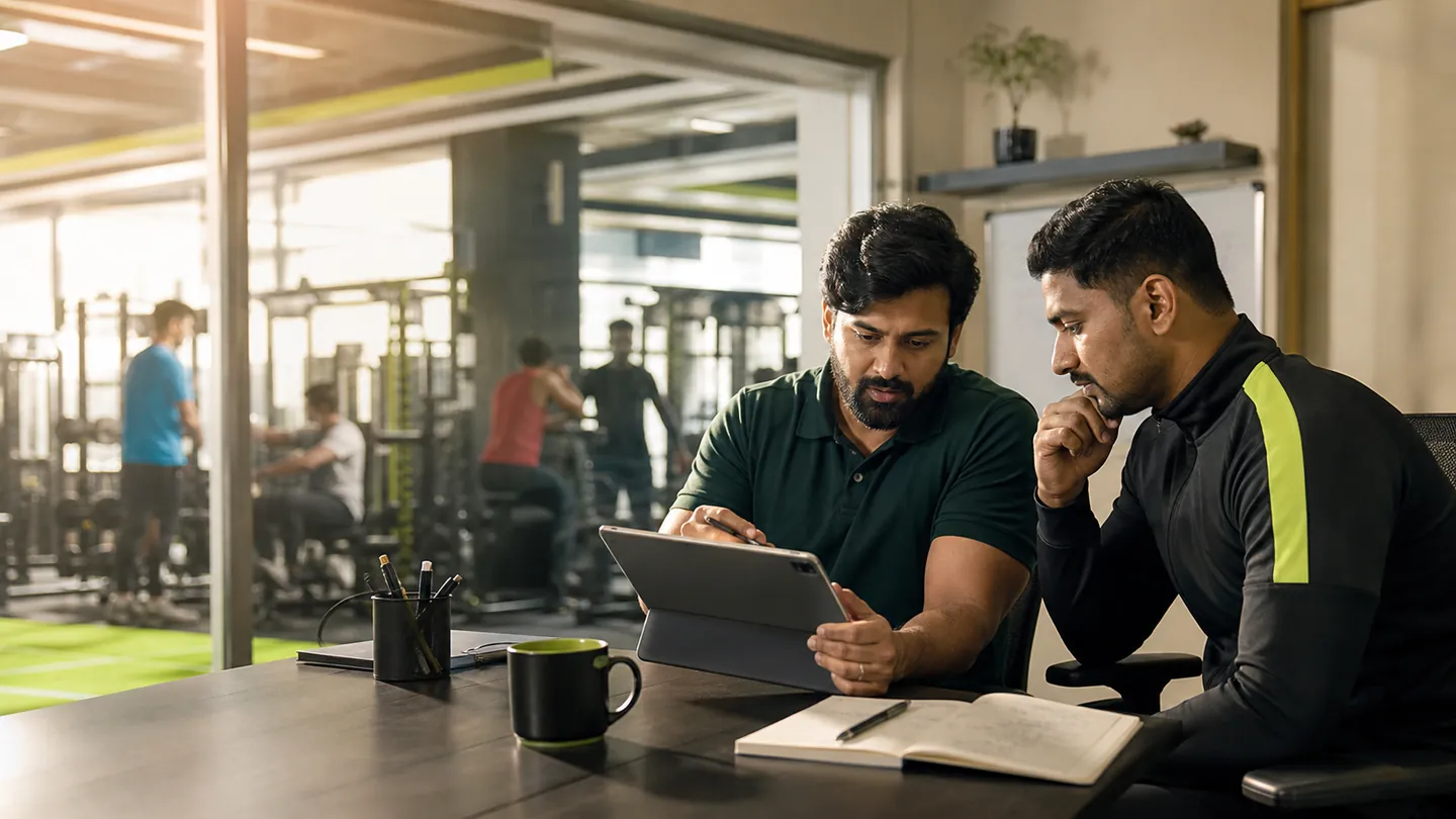 Gym owner reviewing member retention and attendance trends