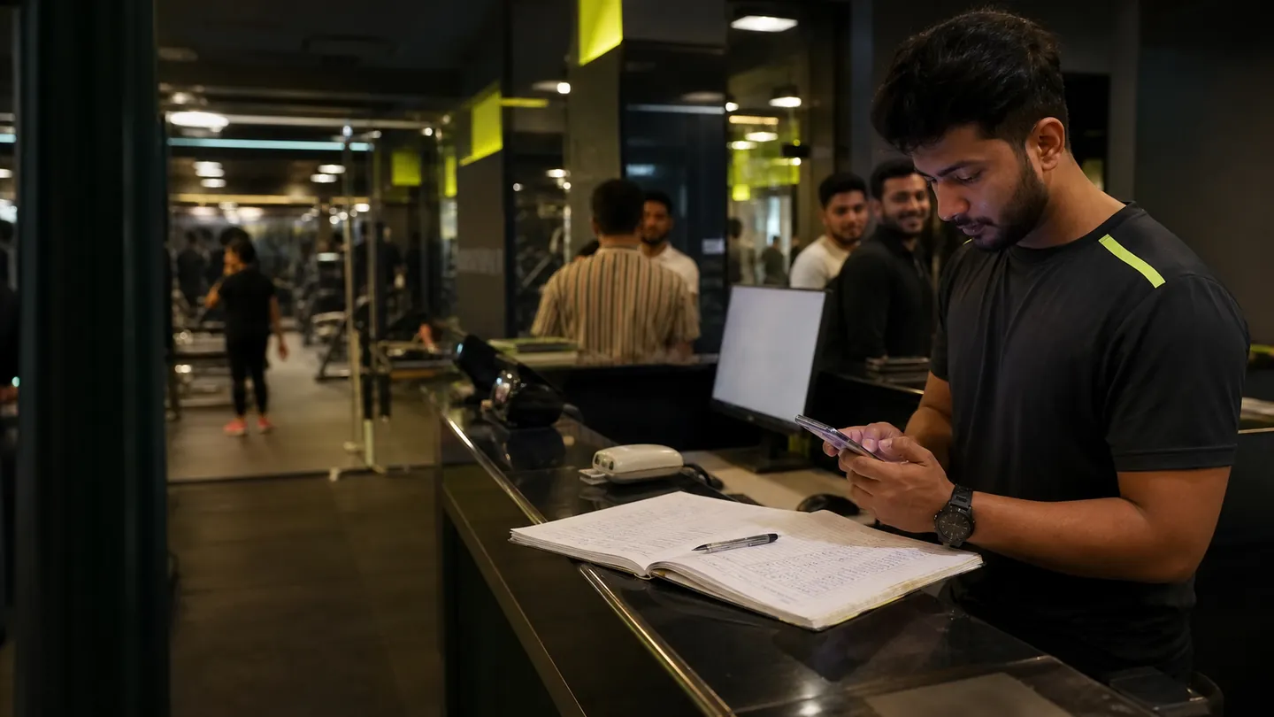 Gym attendance and fee registers compared with a mobile gym management app