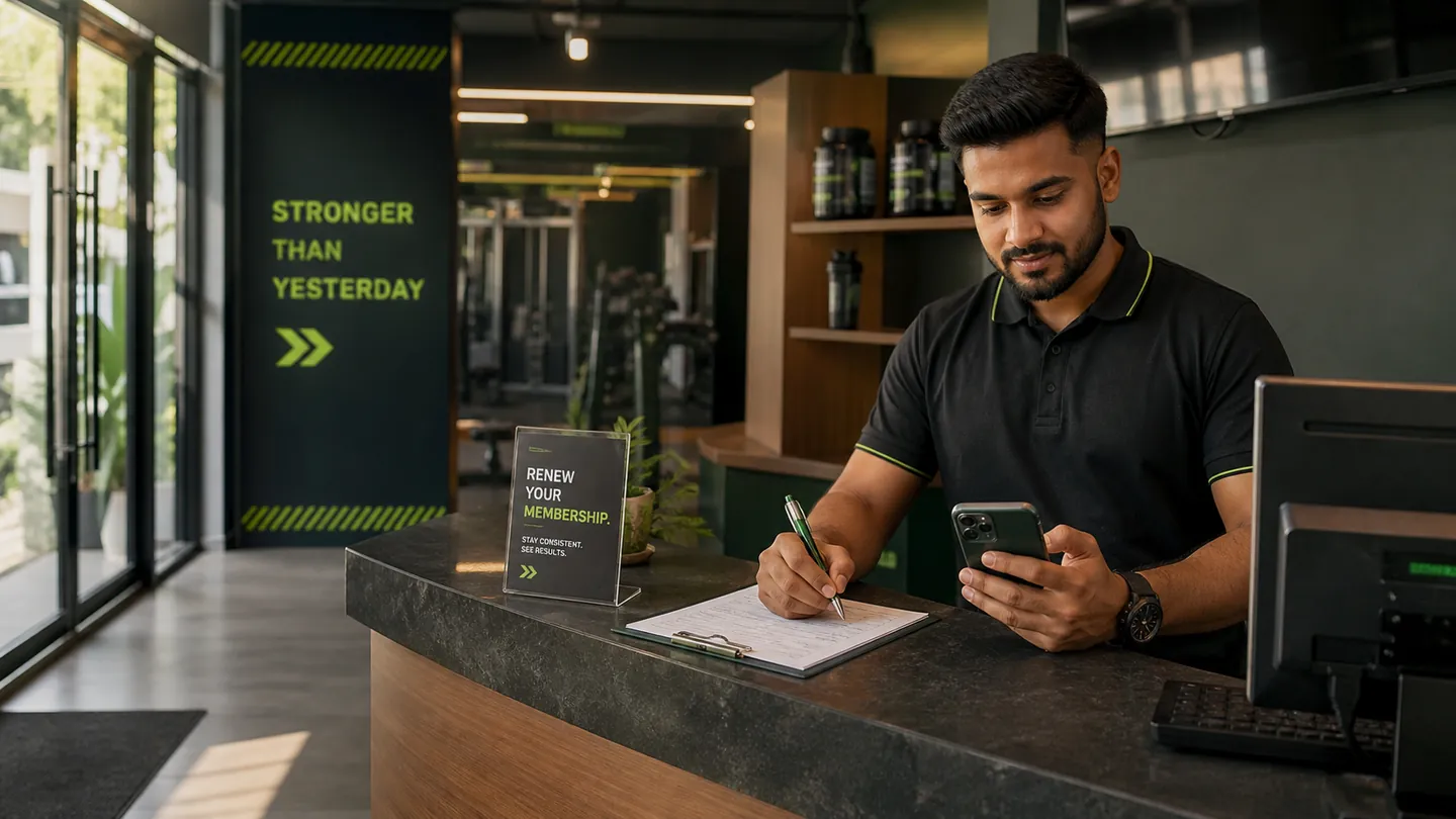 Front desk employee sending a respectful gym renewal reminder